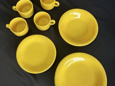Vintage TC Made in Italy Yellow Ceramic Dinnerware Dish Set Plates Bowls Mugs