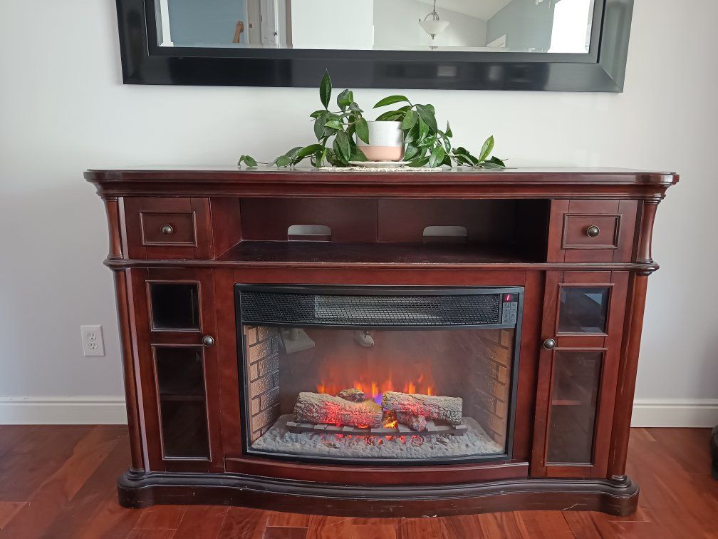 Wooden Electric Fireplace TV Stand Media Console with Storage