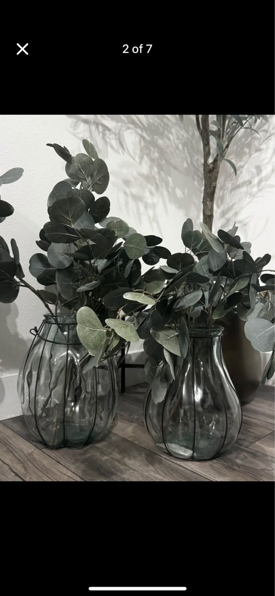 Large Decorative Glass Vases + Faux Greenery