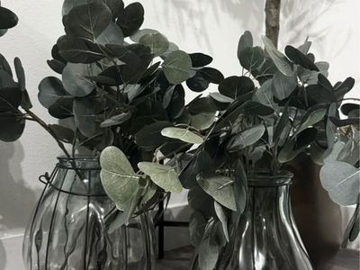 Large Decorative Glass Vases + Faux Greenery