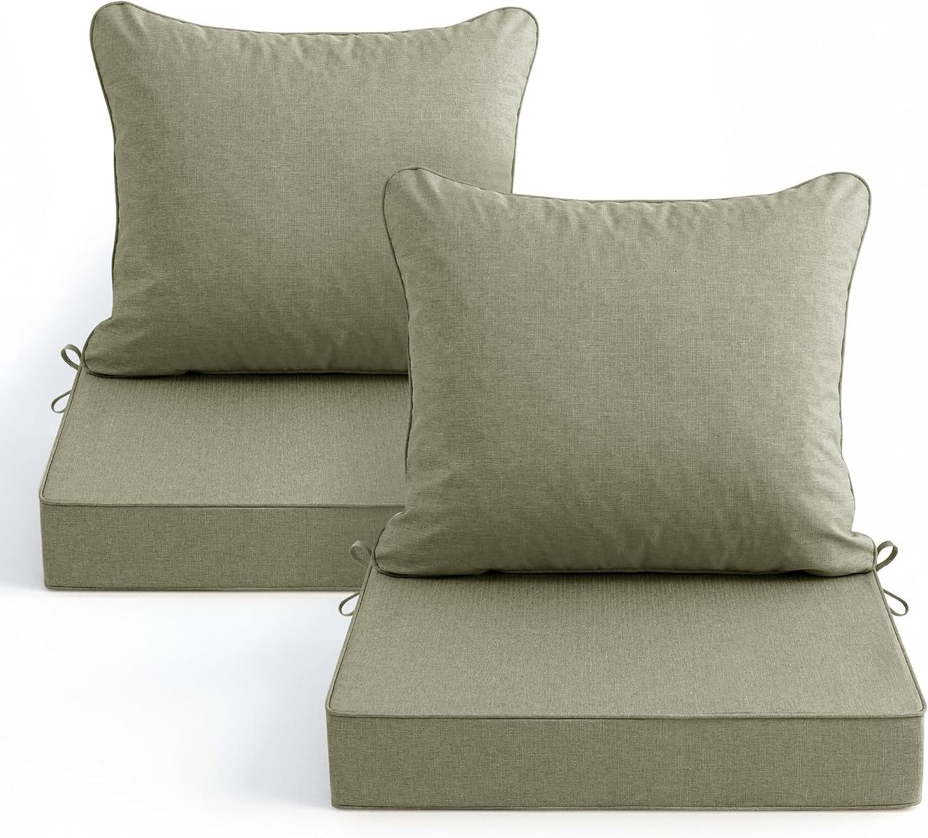 NEW 22x22 Water Resistant Outdoor Chair Cushions, Faux Linen Backrest and Deep Seat Cushion Set with Ties