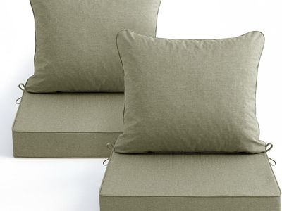 NEW 22x22 Water Resistant Outdoor Chair Cushions, Faux Linen Backrest and Deep Seat Cushion Set with Ties