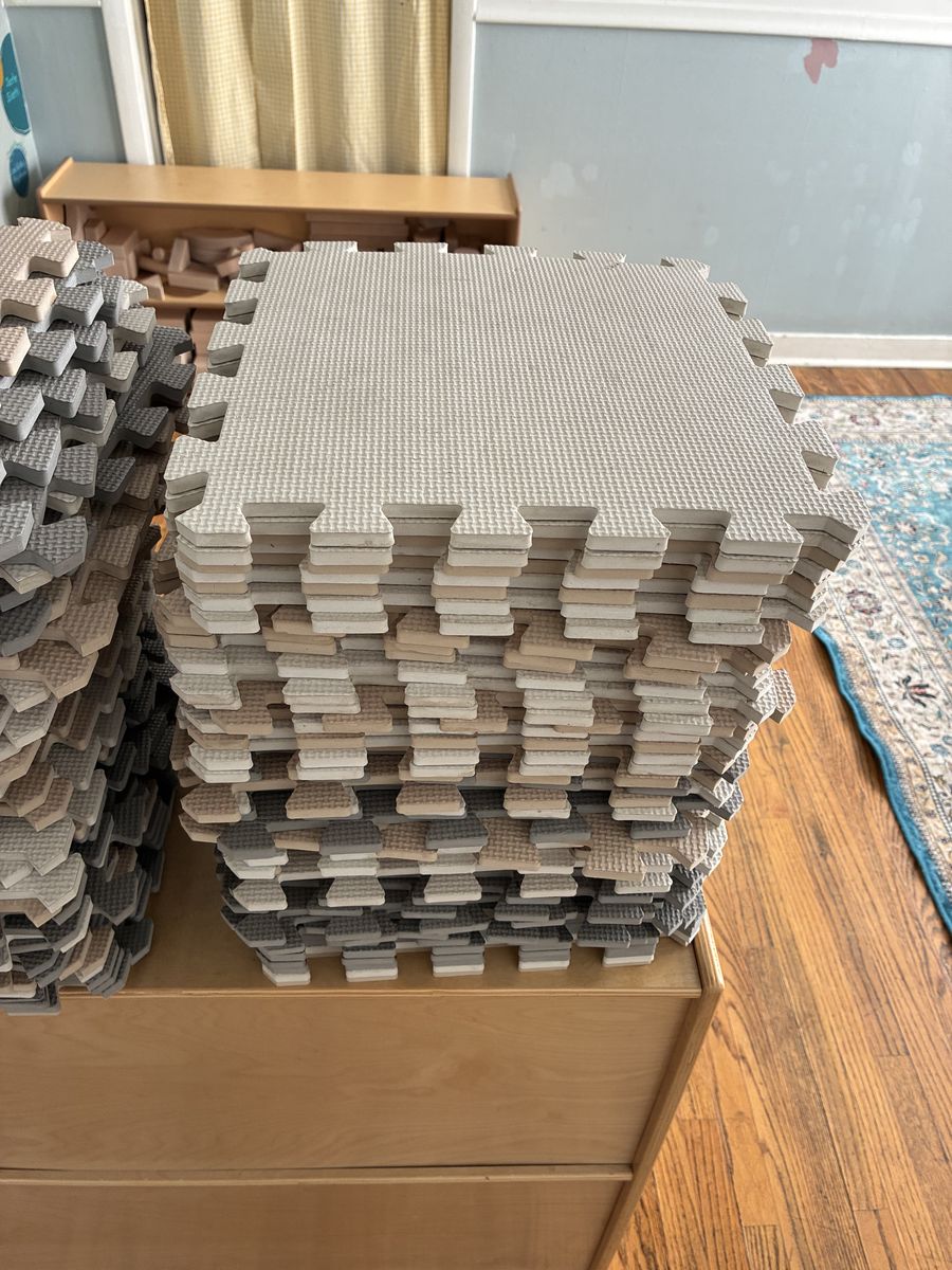 Interlocking EVA Foam Floor Tiles Set - Neutral Grey, Beige & Off-White