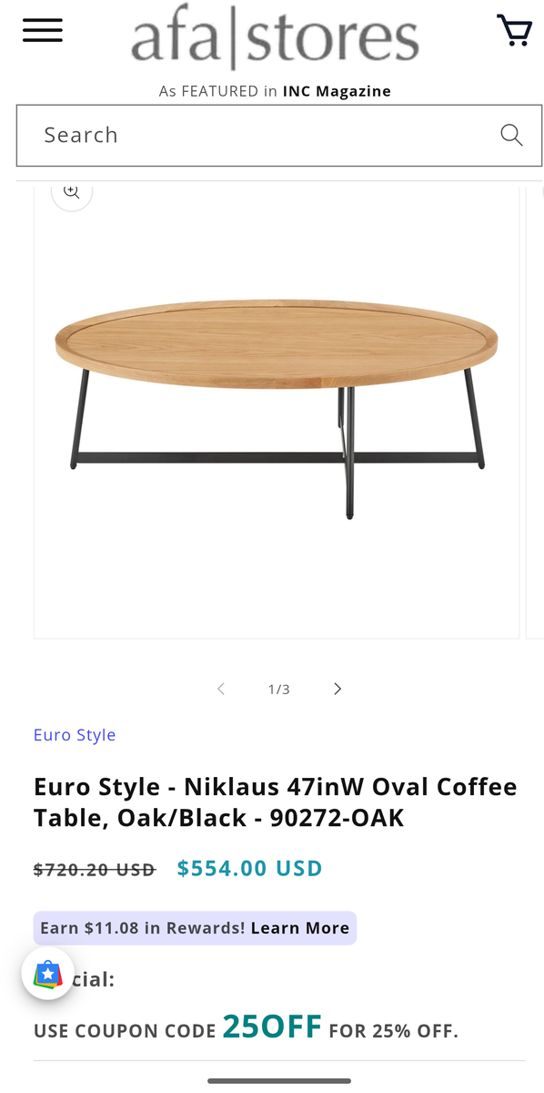 Niklaus 47" Oval Coffee Table 90272WAL