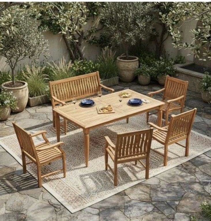 Cambridge Casual Pacific Teak Outdoor Dining Patio Set - 6pc Teak Wood Furniture