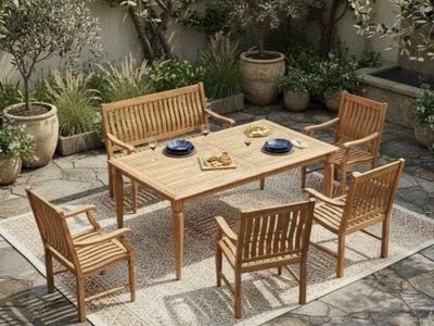 Cambridge Casual Pacific Teak Outdoor Dining Patio Set - 6pc Teak Wood Furniture