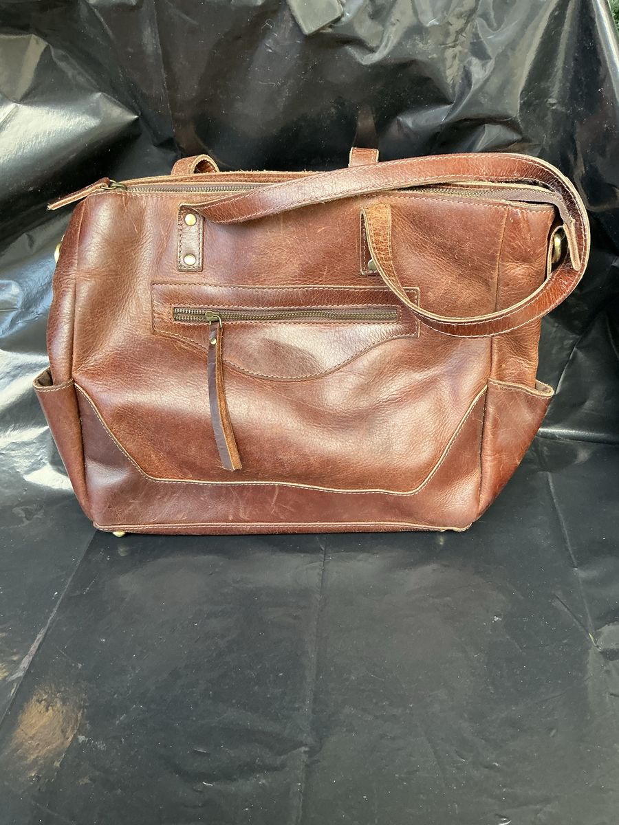 S-ZONE Distressed Genuine Cowhide Leather Laptop Travel Tote