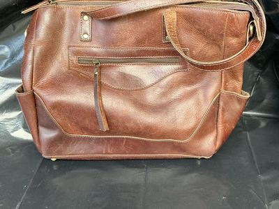 S-ZONE Distressed Genuine Cowhide Leather Laptop Travel Tote