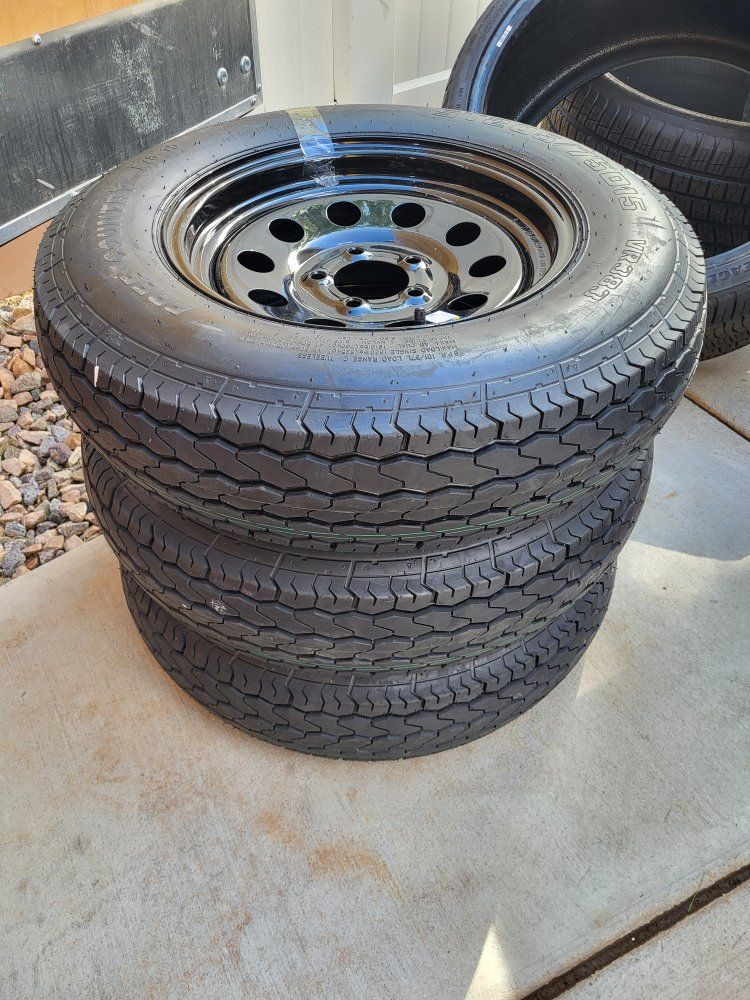 Trailer Tires w/Rims ST205/75D15 
**White & Black**
Free Country/Garvee/Eco Trail