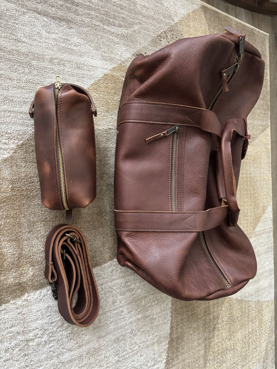 Genuine Leather Weekender Duffel Bag + Toiletry Bag