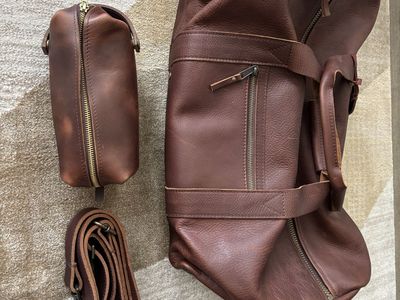 Genuine Leather Weekender Duffel Bag + Toiletry Bag