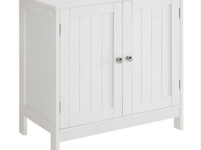 White Pedestal Sink Bathroom Vanity Cabinet, Unused Storage Unit