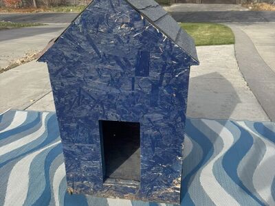 Blue Shingled Dog House Animal Oustisde Home