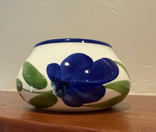 Hand Painted Flower Pot Bowl from Spain Blue Flowers