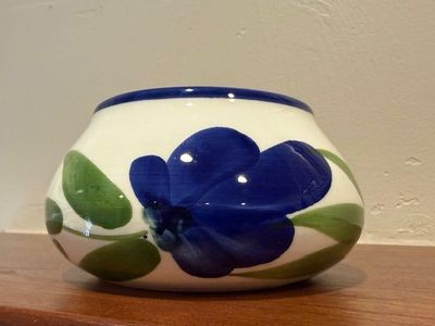 Hand Painted Flower Pot Bowl from Spain Blue Flowers