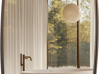 32" x 40" Brushed Bronze Stainless Steel Oblong Oval Mirror for Bathroom/Entryway