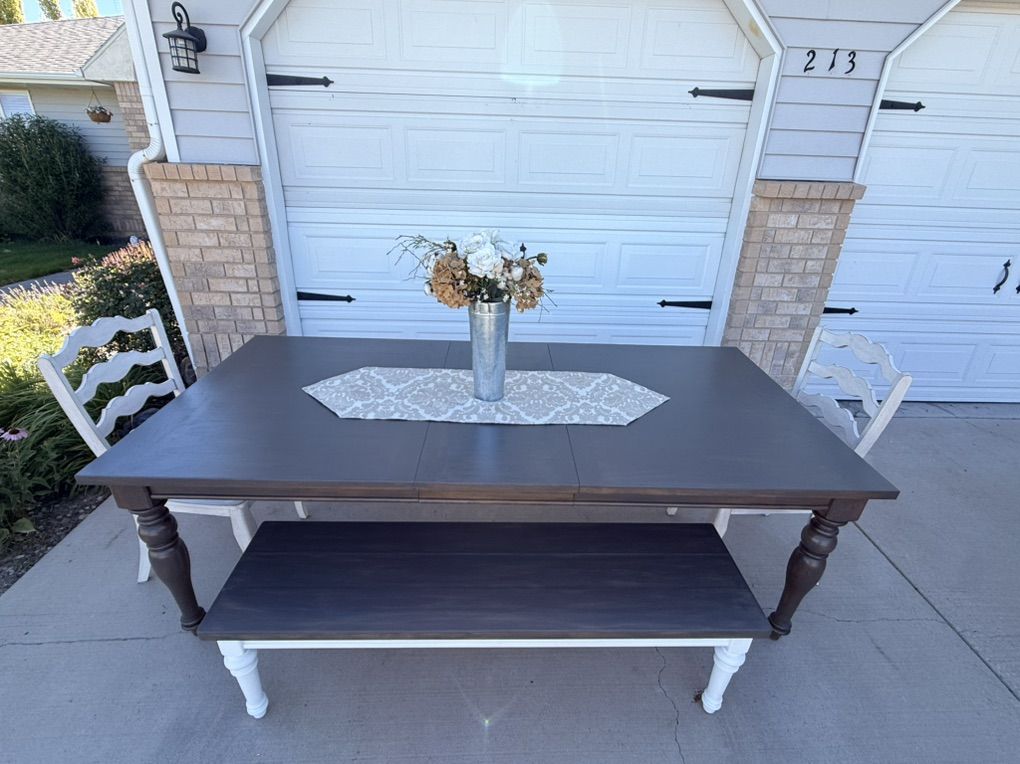 Farmhouse Dining Set: Table, Bench, and 6 Chairs