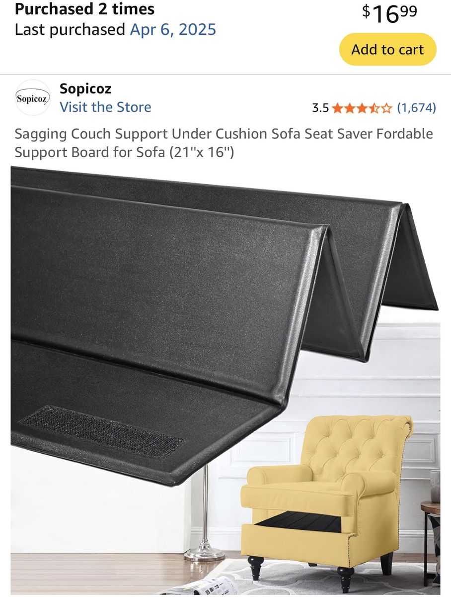 Sopicoz Sagging Couch Support Under Cushion Sofa Seat Saver 21"x16"