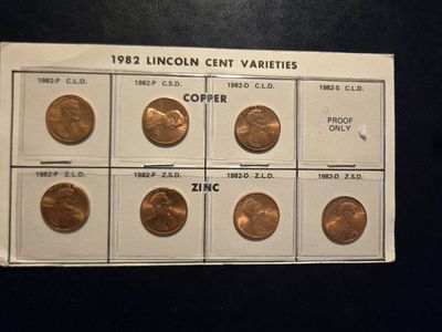 1982 Lincoln Cent Varieties Coin Collection - Copper & Zinc Pennies - Collectible Set