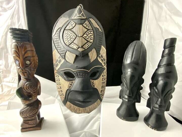 Like New - Genuine Hand Carved Wood from Fiji - Ebony Wood Couple - LG MASK - Moana Wood - C PIX
