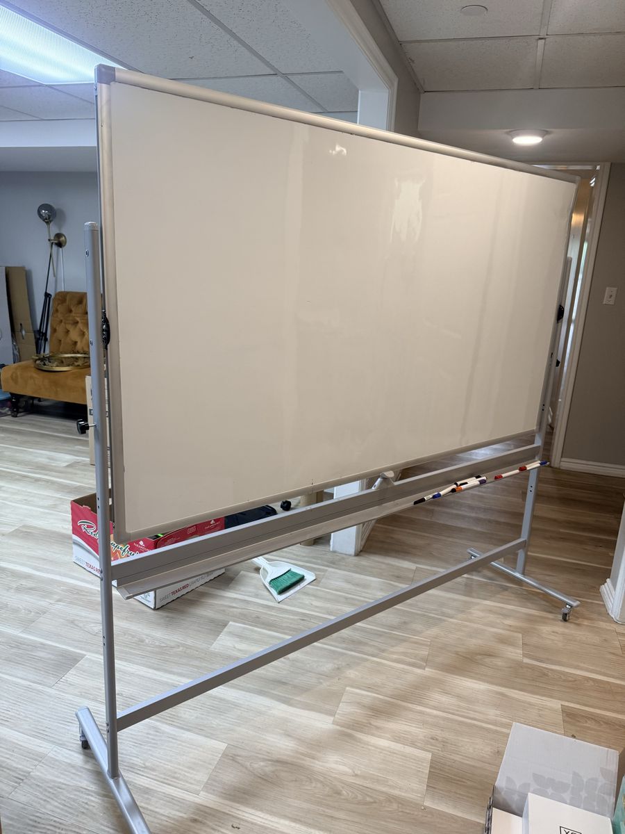Large Mobile Dry Erase Whiteboard on Wheels - Reversible, Magnetic