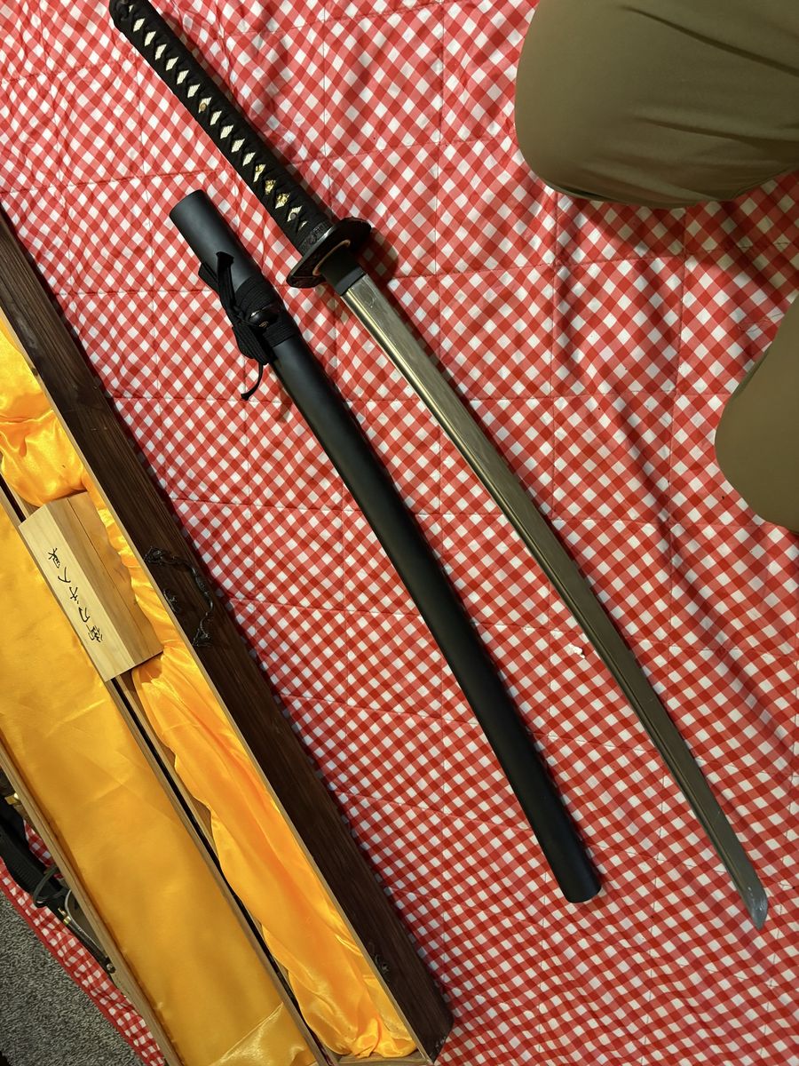 Japanese Samurai Katana Sword with Scabbard and Wooden Display Box - Excellent Condition