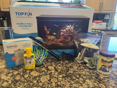 Topfin 10 gallon tank Aquarium/ 4fish/food/filters/ tank accessories