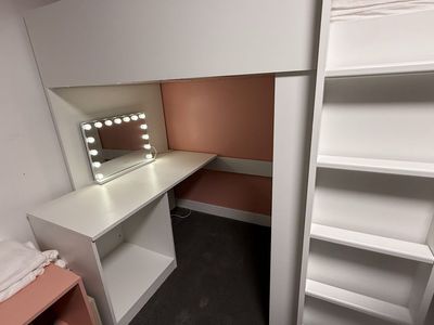 ILEA White Loft Bed Frame with Desk and Storage - Space-Saving Solution