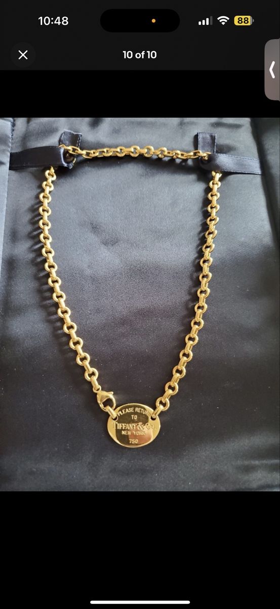 Tiffany & Co. Return To Tiffany Necklace. 18K Yellow Gold 15.5”  Box & Pouch