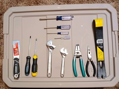 Mixed Tool Lot: Husky Stanley Screwdrivers, Wrenches, Pliers, Scraper, Pry Bar
