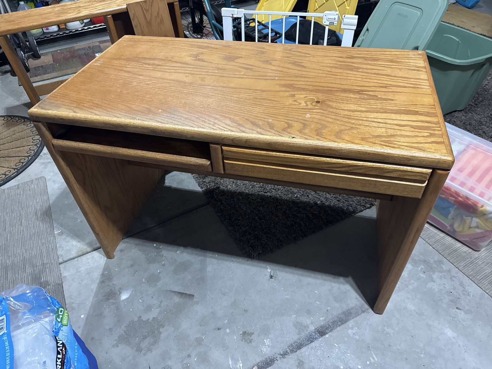 Vintage Wooden Desk with Drawers and Open Shelf Unit