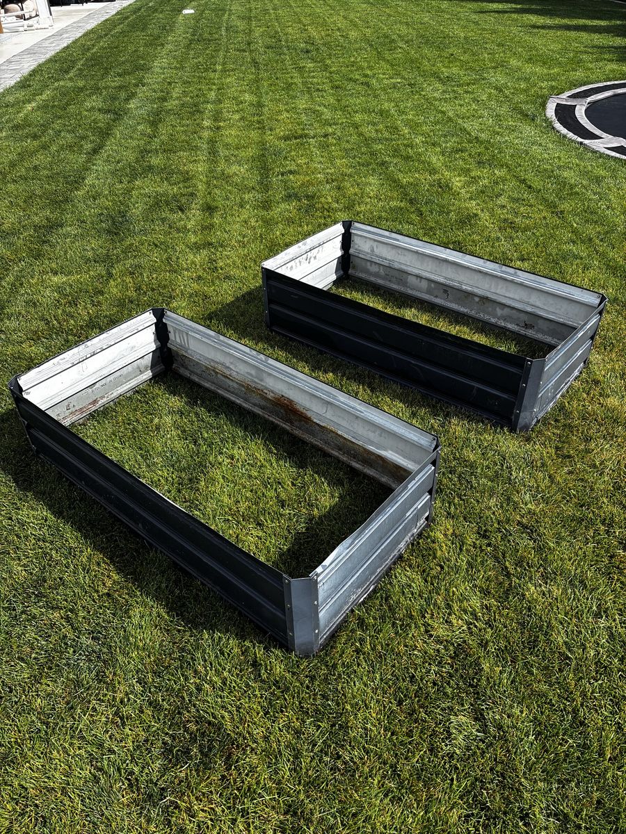 Set of 2 Galvanized Metal Raised Garden Beds 4x2x1 ft Black & Silver