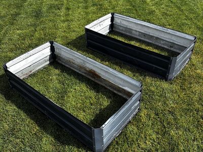 Set of 2 Galvanized Metal Raised Garden Beds 4x2x1 ft Black & Silver