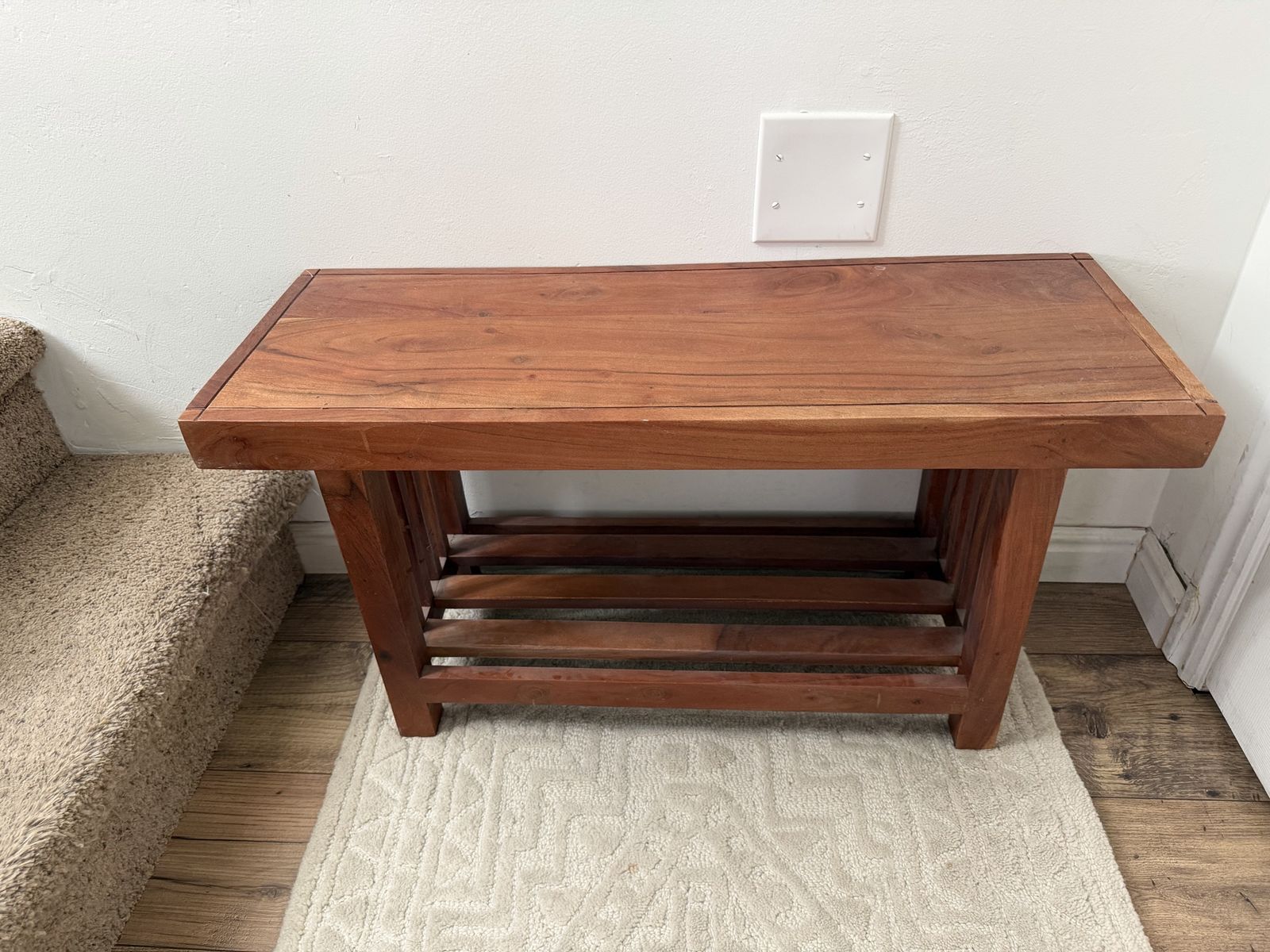 Wooden Accent Table / Small Bench - Solid Wood with Slatted Shelf
