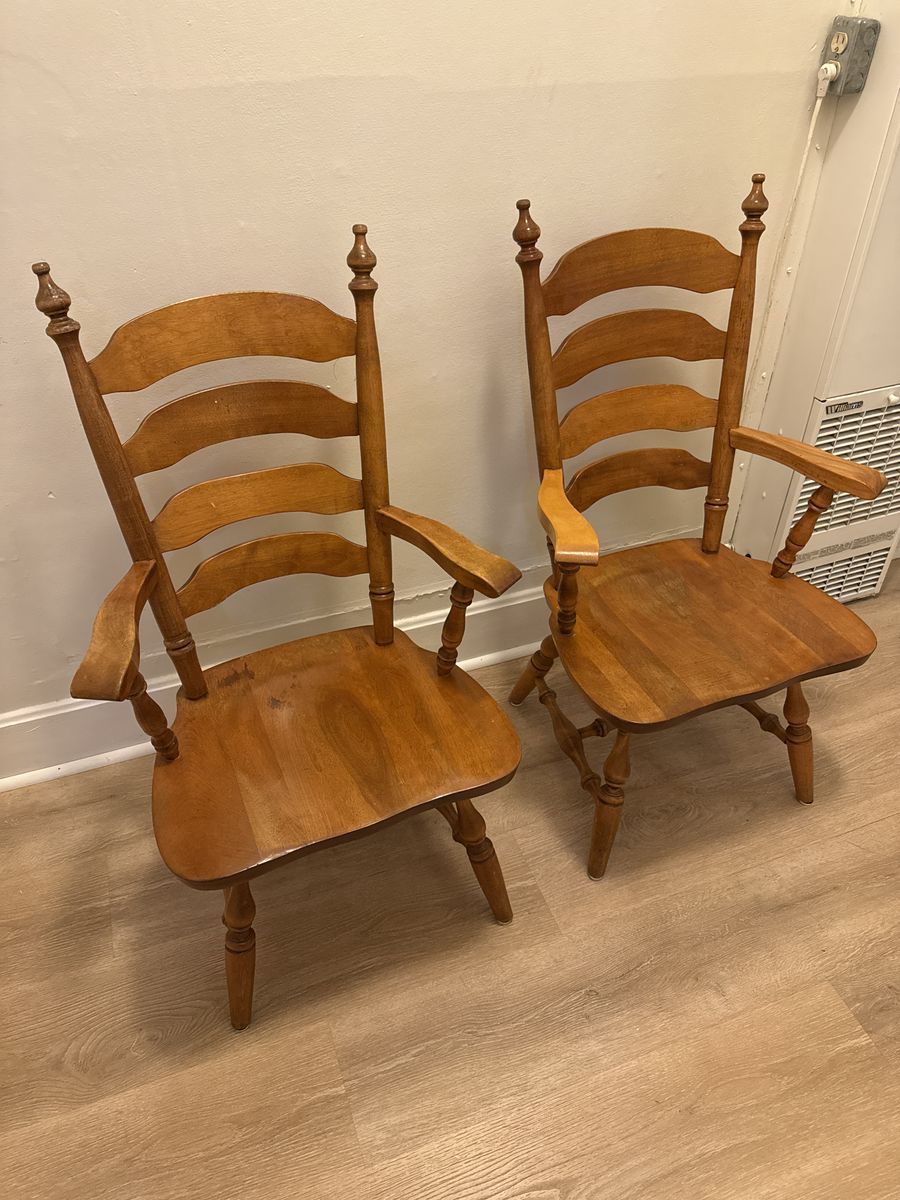 Old pair of nice sturdy wooden dining table chairs