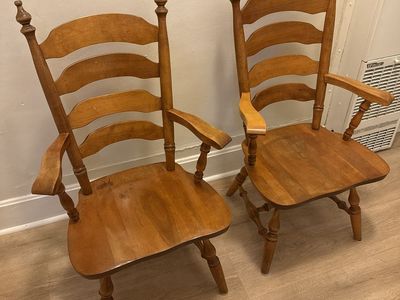 Old pair of nice sturdy wooden dining table chairs
