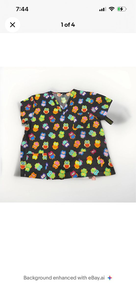 Owl Pattern Women’s Scrub Top New Size 3XL
