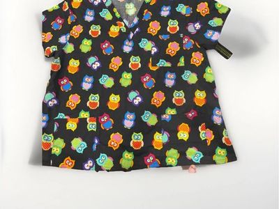 Owl Pattern Women’s Scrub Top New Size 3XL