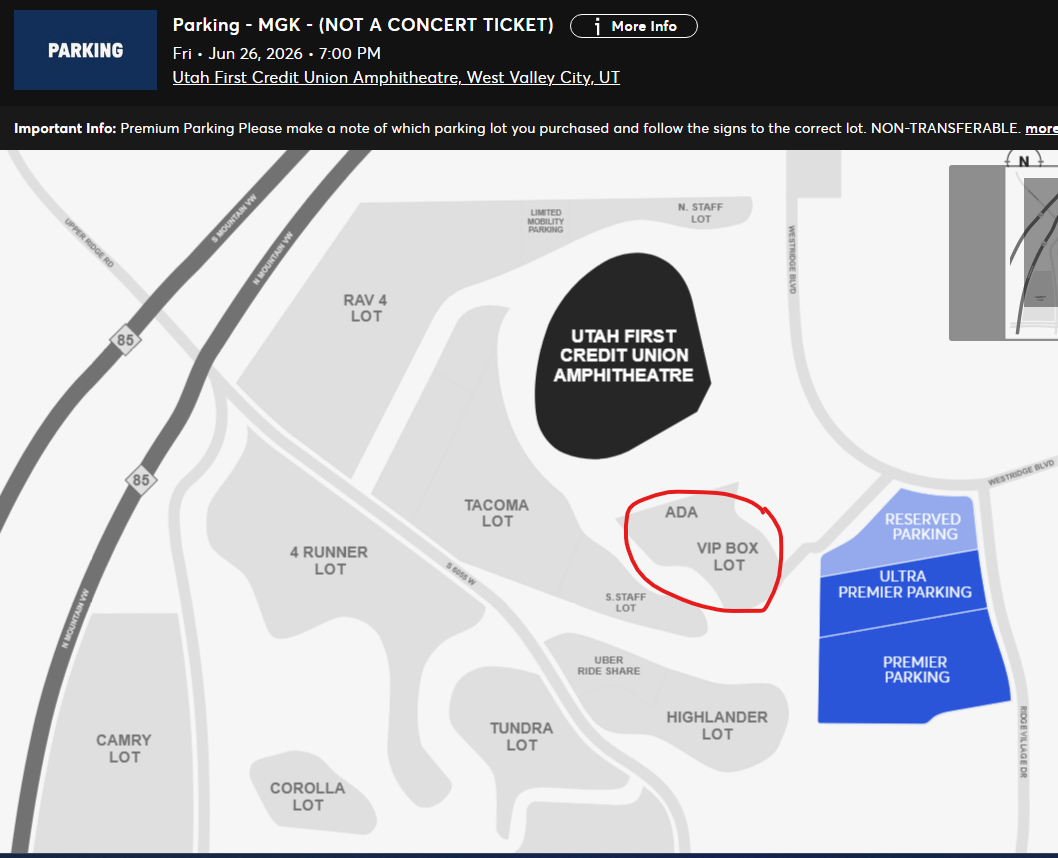 Machine Gun Kelly/MGK Concert (VIP Box Lot Parking Pass)