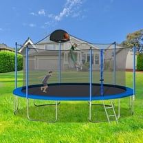 Bounce Pro 14ft Trampoline with Enclosure & Basketball System - Heavy-Duty Steel Frame
