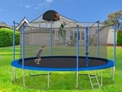 Bounce Pro 14ft Trampoline with Enclosure & Basketball System - Heavy-Duty Steel Frame