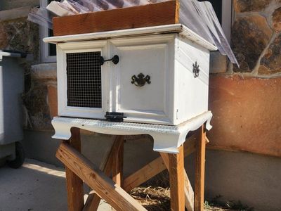 DIY Wood Rabbit/Chicken Hutch/Coop with Corrugated Roof - Raised Design, White Painted