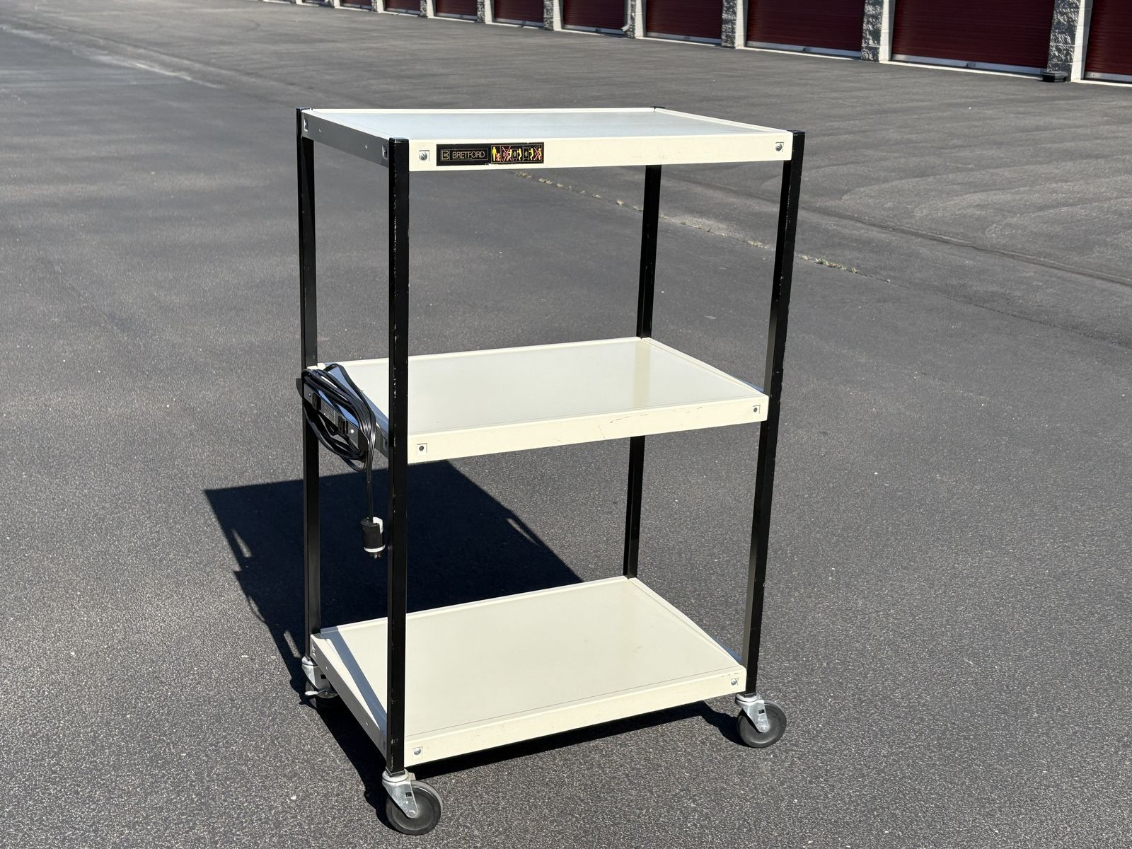 Brefford 3-shelf metal utility cart w electrical power stip,  rolling casters. USAmade