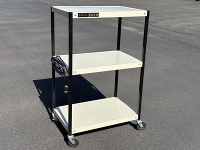 Brefford 3-shelf metal utility cart w electrical power stip, rolling casters. USAmade