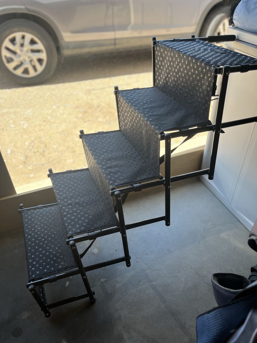 Shiva Step Folding Portable Pet Stairs - Black, Paw Print Tread, Heavy-Duty, Non-Sliprs