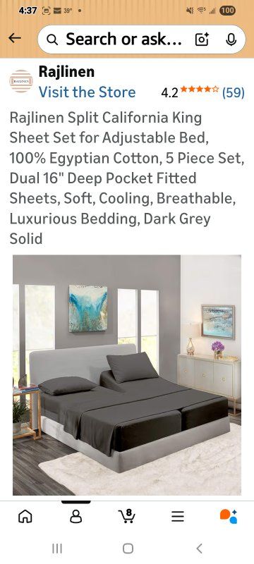 New in Package! Split Queen Sheet Set-Gray
