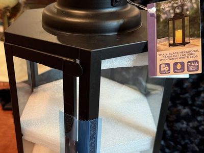 Alpine Home & Garden Small Black Hexagonal Solar LED Lantern with Warm White LEDs