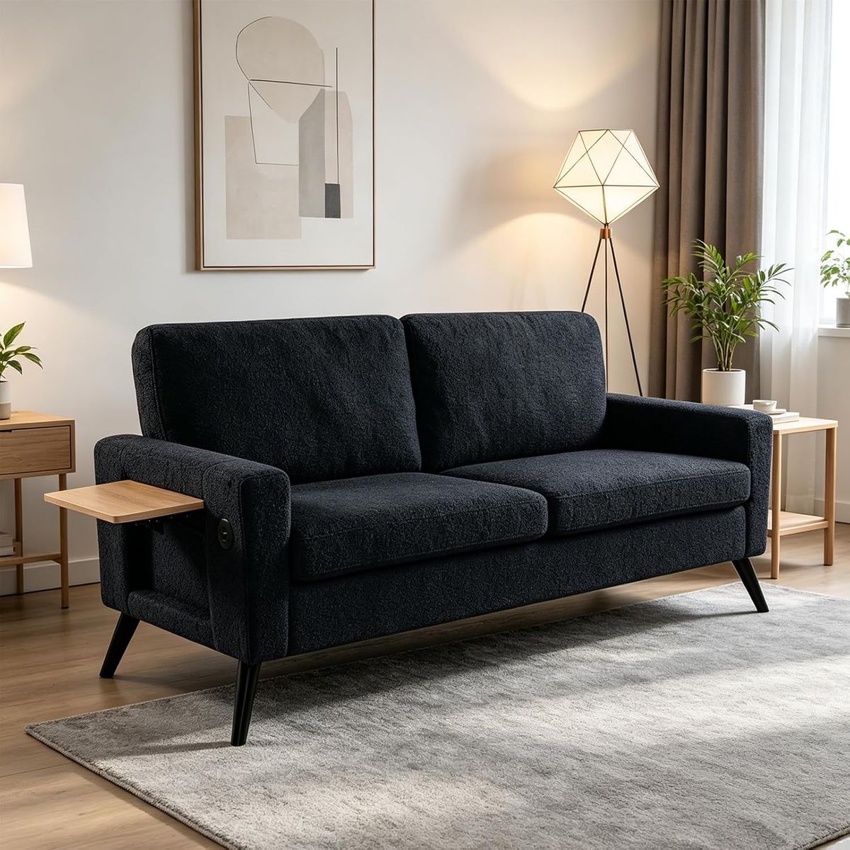68-inch loveseat sofa, loveseat with USB ports and folding tables,