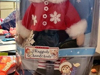 Brass Key Raggedy Ann & Andy Winter Holiday Doll in Box - Red Coat, White Earmuffs