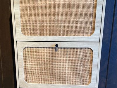 Rattan Shoe Cabinet with 3 Flip Drawers and Black Legs